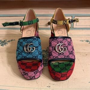 Gucci Rainbow GG QuiltedCanvas Platform Sandals 🌈